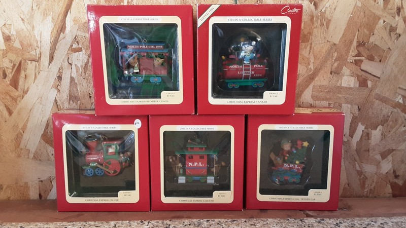 NIB Vintage Set of 5 Carlton Cards Heirloom Collection Christmas Express Train