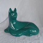 HAEGAR POTTERY Ceramic TEAL Cat Figurine  1990 #6063 Stickered Made In USA