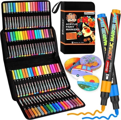 Efimeso Acrylic Paint Pens, 80 Colors Paint Markers for Rock Painting, Canvas, W