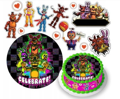 Five Nights at Freddy's Essbar Zuckermasse Tortenbild Tortenaufleger + 4 Muffin