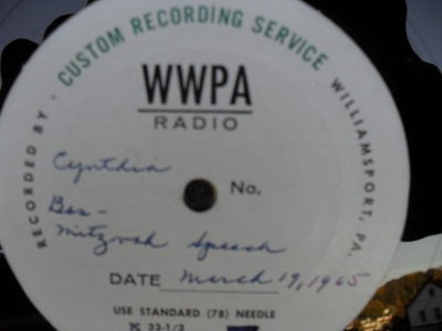 #ad 10quot; INCH TRANSCRIPTION DISC quot; BAR MITZVAH SPEECH MARCH 19 1965 quot; EXCELL*1 SIDE $8.50