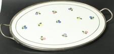 Alte 41cm gro&szlig;e ovale Platte Jugendstil ? Metallmontierung Tablett Keramik 20er