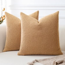 2pc Boucle Throw Pillow Covers 22x22 Light Brown Soft Textured Cushion Case