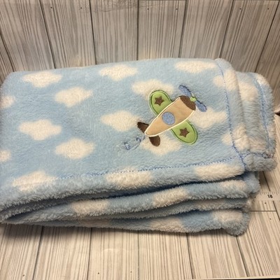Baby Gear Blue Clouds Plane Plush Blanket Security Lovey Fleece 2012 30x40 A7