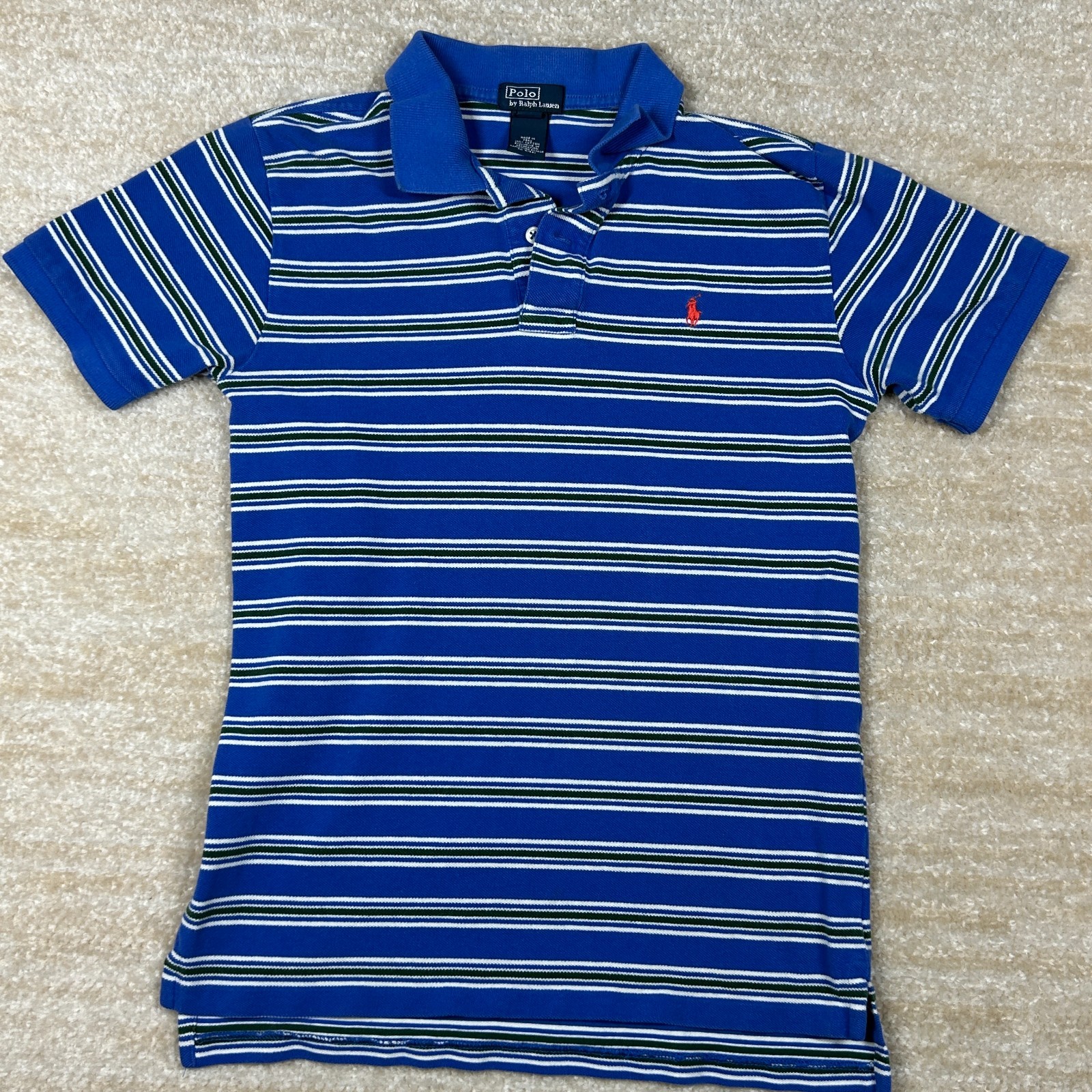 Polo Ralph Lauren Top Shirt Boys XL 18 20 Blue Green Stripe Embroidered Pony