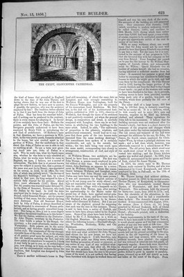Original Old Antique Print Crypt Gloucester Cathedral Architecture 1856 Builder