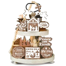 17 Pcs Christmas Christian Tiered Tray Decor Set Jesus Theme Tray Decorations...