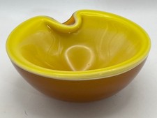 Vintage 1950s Murano Italian Cased Art Glass Bowl Seguso Yellow Butterscotch