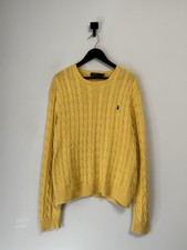 Polo Ralph Lauren Sweater Mens XL Yellow Cable Knit Cotton Crewneck Pullover