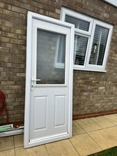 White composite Door and Frame Used White garage porch rear back upvc