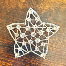 Silver Tone Star Rhinestone Cluster Brooch Pin Clear Round Stones Metal