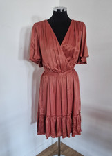 Next Dusky Pink Wrap Dress UK 18 Midi Ruffle Hem Satin BNWT V Neck Boho Rust 