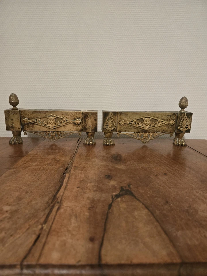 paire de chenets À Pattes De Lion en Bronze Époque  Empire - Photo 2/4