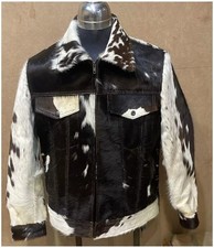 Chaqueta de cuero genuino para hombre con pelo de piel de vaca - abrigo con patrón de piel de vaca natural regalo