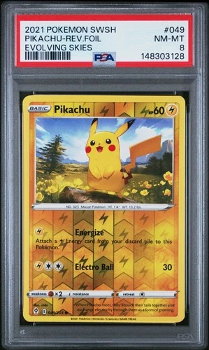 2021 POKEMON SWORD & SHIELD EVOLVING SKIES PIKACHU REV FOIL REVERSE HOLO PSA 8