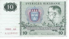 Geldschein Banknote Schweden 10 Kronor 1980