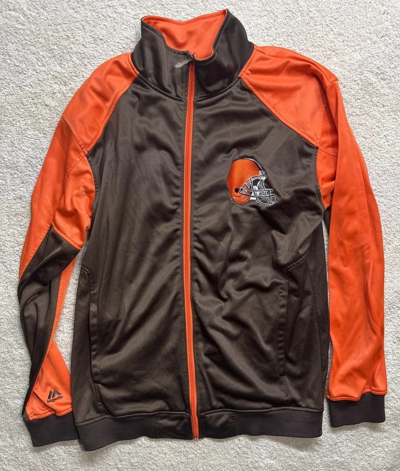 Cleveland Browns Cremallera Completa Majestuosa Camiseta de Pista Bordada Pre-Nike Para Hombres LG-Alto Foto 3 de 4