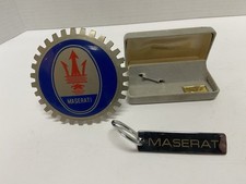 OLD Maserati Grill Emblem BADGE and Solid Brass key fob in original case