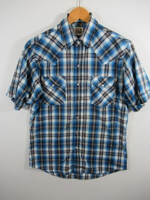 Ely Cattleman Western Pearl Snap Shirt Men Medium Short Sleeve Metallic Stripe