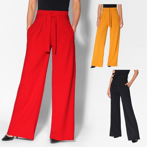 Womens Ladies High Waist Wide Leg 
