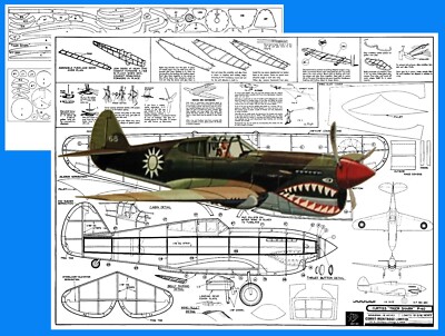 Comet Model Airplane Plans (FF): Curtiss Tiger Shark P40 18'' Scale Rubber-Pow'ed
