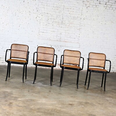 4 Black Bentwood & Cane Josef Hoffman Prague 811 Armchairs for