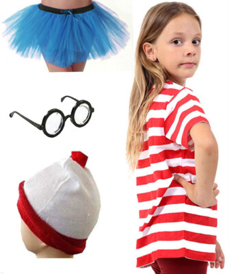 Neu Mädchen rot & weiß gestreift kurzärmliges T-Shirt Kinder Buch Woche schickes Top