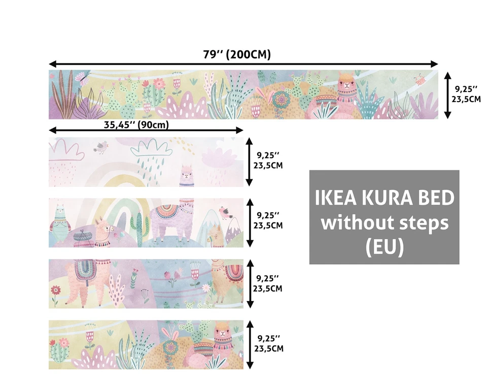 Calcomanía colorida de cuento de hadas y lama IKEA Kura para cama, acuarela arco iris, pegatina para cama Foto 4 de 4