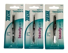 Trim Square  Tip Tweezers Face Eyebrow Hair Remover Stainless Steel New 3 Pack