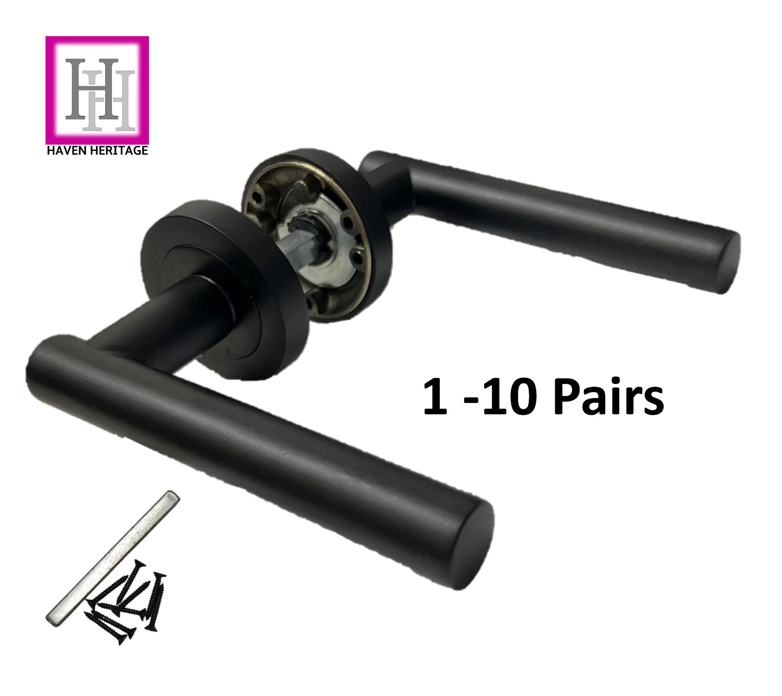 Stylish MATT BLACK T BAR DOOR HANDLES on Round Rose STRAIGHT HANDLE 1
