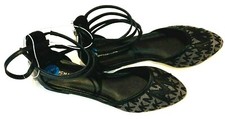 MIchael Kors Girls Black Signature Flats Shoes MK Ankle Straps New with Tags