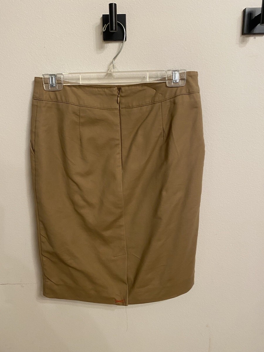 Jupe En Coton Merona Taille 4 - Imprimé Feuilles Marron - Coupe A-Line - Occasion Très Bon État