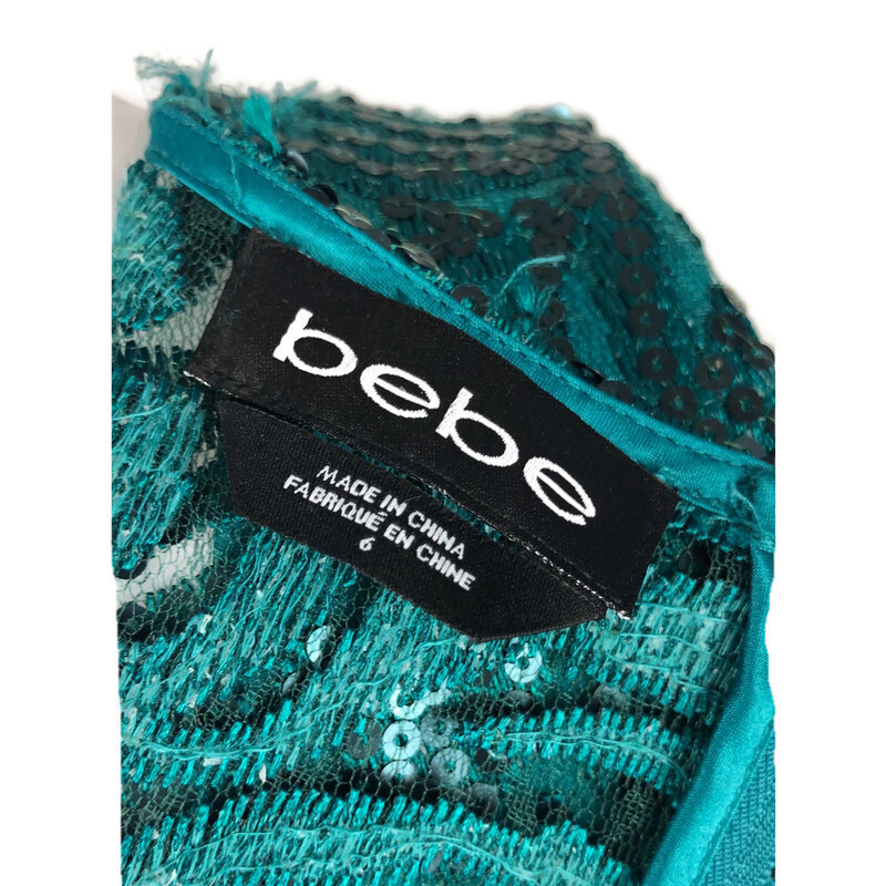Jade Deep V Sequin Bebe High Low Dress Size 6 Gem