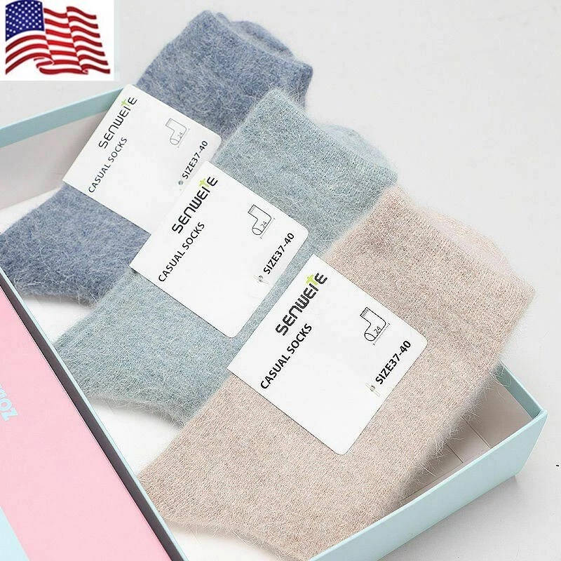 3 Pairs Mongolia100% Pure Cashmere Wool Thick Warmer Mid Calf Women Winter Socks - Image 3 of 4