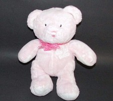 baby Plush MY FIRST TEDDY Pink Bear gingham bow Stuffed Animal Toy Soft 10.5"