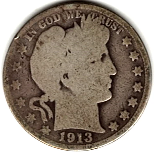 1913 Barber Half Dollar grades GOOD ~ MINTAGE OF 188,000         stk y2