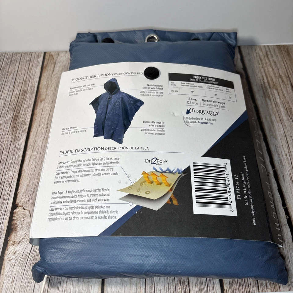 New Frog Toggs Ultra - Lite Blue Rain Poncho One Size - Image 4 of 4