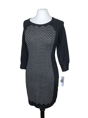 apt 9 knit dress Apt. 9 Women's Dress Size Small Gray Striped 3/4 Sleeve Sweater Dress