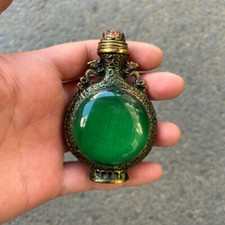112g Collection China old antique Pure copper Inlaid with gems snuff bottle 1pcs