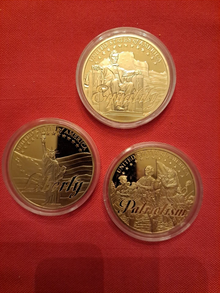 Lot Set SYMBOLS FREEDOM COMMEMORATIVE PROOF COINS MEDALS 24k GOLD PLATED LAYERED - Image 4 of 4