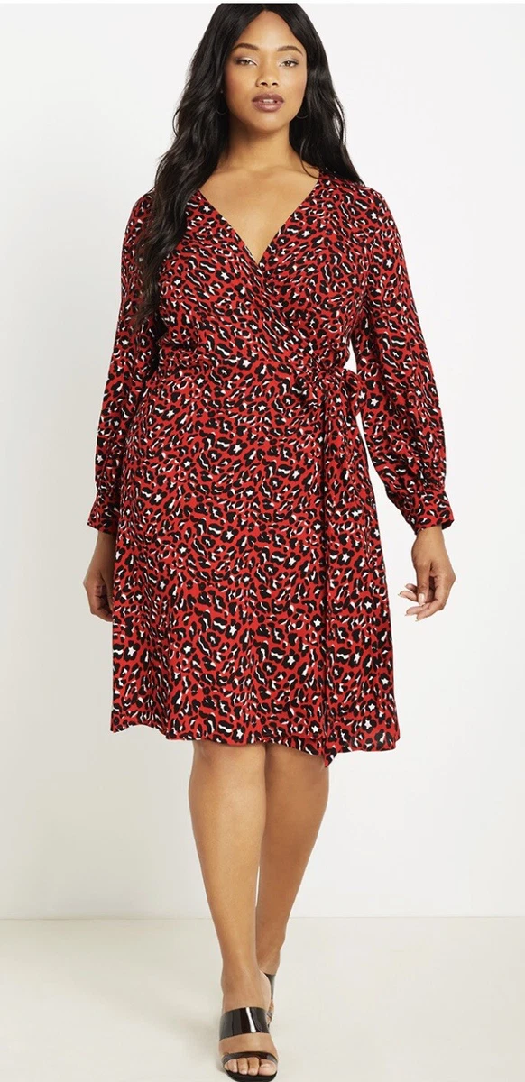 Søgemaskine markedsføring Kilauea Mountain omgivet Eloquii Red Animal Print Knee Length Wrap Dress Nwt Size 18 | eBay