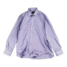 Pronto Uomo Men's 16.5 34/35 Purple Blue LS Button Dress Shirt Non Iron Classic