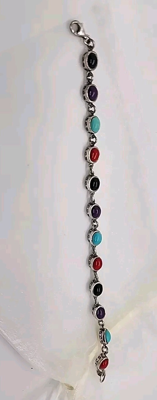 925 Solid Sterling Silver Bracelet With Mult-Colo… - image 2