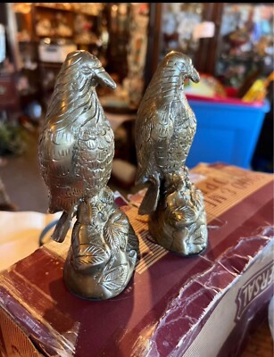 Vintage Pair Of Solid Brass Eagles | Great Details | Bookends | America