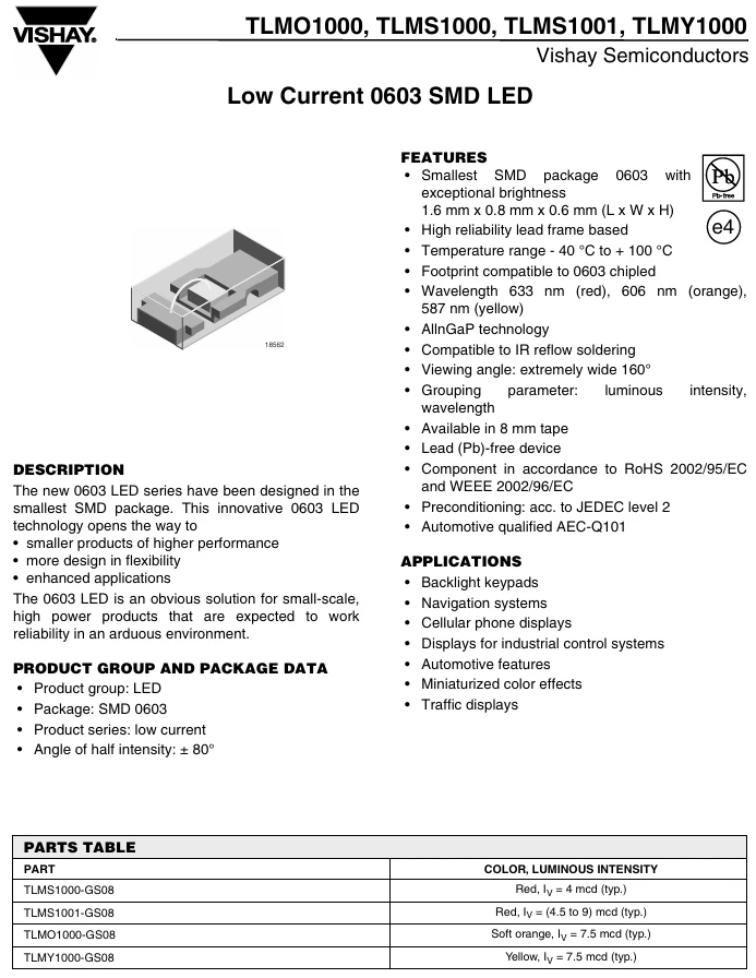 [3x] TLMO1000 Vishay Low Current LED Soft Orange 605nm 7.5mcd 2mA 0603 SMD - Bild 3 von 4