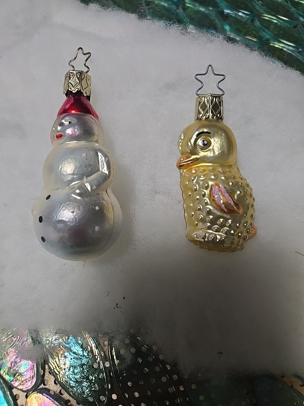 Lot of 2  Vintage German Inge Glass Christmas Ornaments Duckling & Snowman 
