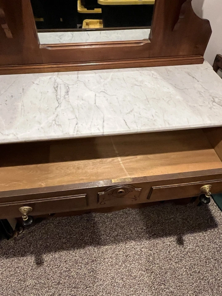 Antique Ornate Marble Top Dresser - Image 4 of 4