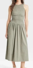 NEW Universal Thread Smocked Knit Maxi A-line Dress Green Size XS