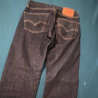 Levi's 501 Men's Straight Fit Dark Blue Cotton Denim Jeans Button Closure