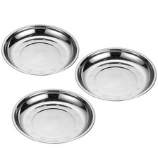 3 Pcs 7 Inch Circular Trinket Tray, Silver Stainless Steel, Flat Bottom, for ...